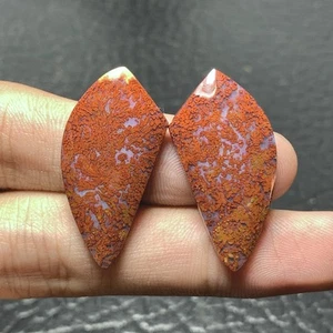 Red Plume Agate Pair Cabochon 31x15x5mm Perfect for earrings 14.5 ct (each) - Picture 1 of 6
