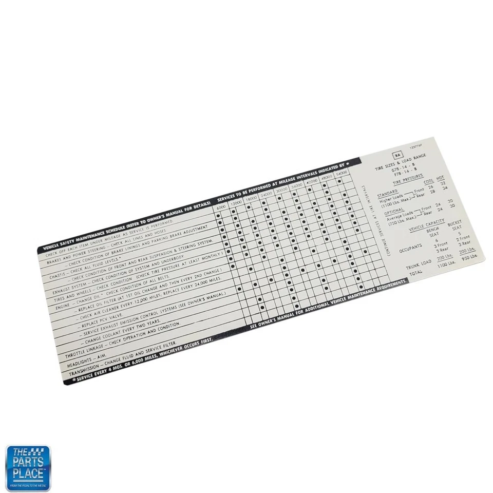 1971 Buick Skylark GS Adesivo de Pressão de Pneus - Novo DB0090 1237767 CADA - Imagem 1 de 1