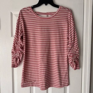 New Directions Rayon Blend 3/4 Sleeve Pink & White Striped Top Women's M Relaxed - Picture 1 of 11