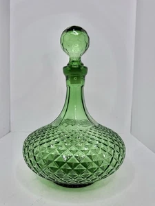 Vintage MCM Empoli 12.5” Squatty Emerald Green Genie Bottle Decanter W/Stopper - Picture 1 of 4