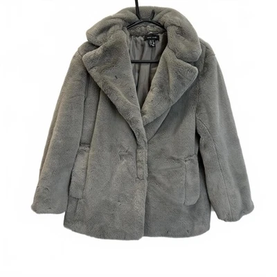 New Look Women's Grey Faux Fur Coat size 10 - Image 1 of 4