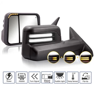 Pair Towing Mirrors for 09-18 Dodge Ram 3500 Manual Flip-up Switchback Heated - Picture 1 of 7