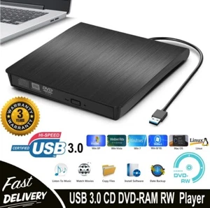 USB 3.0 Slim External CD DVD Drive Disc Player Burner Writer For Laptop PC Mac - Picture 1 of 12