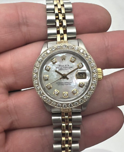 Rolex Ladies TT Datejust Mother Of Pearl Diamond Dial Diamond Bezel Watch