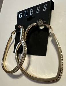 Nuevo con etiquetas Guess metal dorado y pedrería transparente en aros en forma de corazón - Imagen 1 de 4