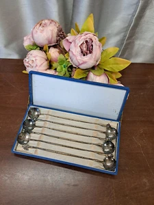 Vintage Box Set Of 6 Japanese 950 Sterling Silver Ice Tea Figural Bamboo Spoons - Picture 1 of 12