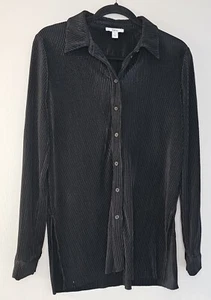 Bar III Resort-Damenhemd schwarz gerippt transparent Langarm Knopfleiste S wie abgebildet - Bild 1 von 15