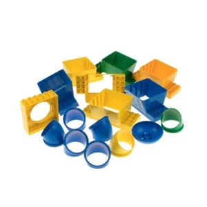 1x Lego Duplo Set Kugelbahn B-Ware abgenutzt Trichter Röhren Halter gelb blau - Bild 1 von 1