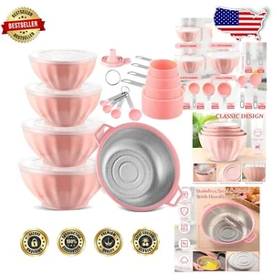 Complete Kitchen Mixing Bowls & Accessories Set - Pink, 4 Bowls + Colander - Picture 1 of 9