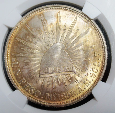 Mexico: Republic Restrike Peso 1898 Mo-AM MS64 NGC, Mexico City mint, KM409.2 Cover