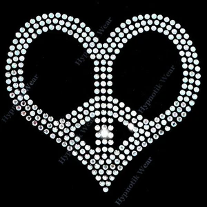 Rhinestone Transfer " Peace Sign Heart " Iron On, Hot Fix, Bling, Love - Picture 1 of 1