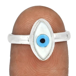 Composite Evil Eye Shell And Turquoise 925 Silver Ring Jewelry s.7.5 CR62691 - Picture 1 of 1