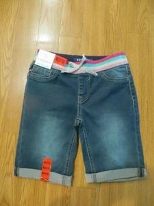 NEW VIGOSS GIRL'S BERMUDA STRETCH JEAN SHORTS RAINBOW KNIT STRETCH WAISTBAND - Picture 1 of 3