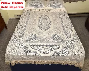 Copriletto Pizzo Somerset Rosa Avorio Frangia Completa 78"x92" Misto Cotone Copriletto - Foto 1 di 12