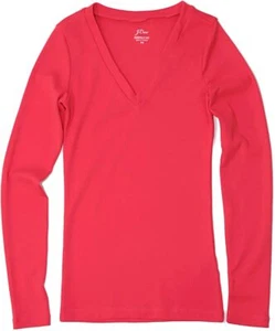 J.Crew Women's M Perfect Fit - NWT - Bright Rose Long Sleeve V-Neck Tee - Picture 1 of 3