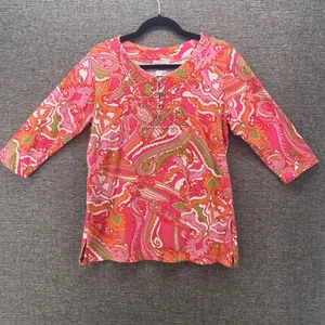 Soft Surroundings Womans Tunic Blouse Size PM Embelished Resort Maximalist - Picture 1 of 14