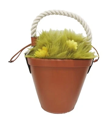 MAISON MARTIN MARGIELA Brown Green Flower Plant Leather Bucket Small Tote Bag - Image 1 of 4