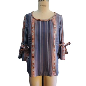 LC Lauren Conrad Women's Boho Striped Floral Peasant Sleeve Top Size M - Picture 1 of 5