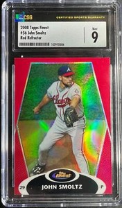 2008 Topps Finest John Smoltz #56  CSG 9 Mint Red Refractor /25 Braves HOF