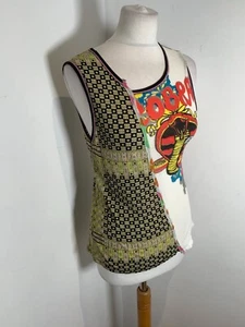 Custo Barcelona ribbed vest top blouse UK 8 VGC graphic print patchwork Y2K 90s - Picture 1 of 6