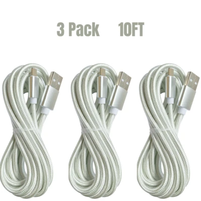 10Ft Braided Fast Charger Cable For iPhone 8 XR 11 12 14 iPad Charging Data Cord - Image 1 of 4