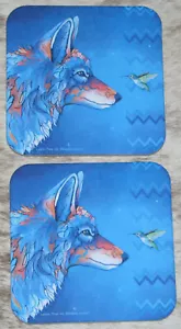 LEANIN TREE "Messenger" WolfBird~Set of 2 Coasters~Cork Back~3.75"x3.75" #62421~ - Imagen 1 de 2
