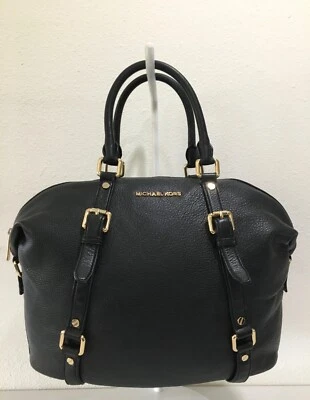 Bolso Cartera Grande Michael Kors Bedford Cuero Guijarro Negro Bowling Foto 1 de 4