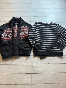 Mixed Brand Boys Navy Blue Long Sleeve Pullover Cardigan Sweater Size 6 Lot Of 2 - Picture 1 of 5