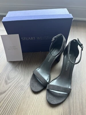 $475 STUART WEITZMAN почти голая сандалии каблуки туфли размер 7,5 блок каблуки замши - Изображение 1 из 4