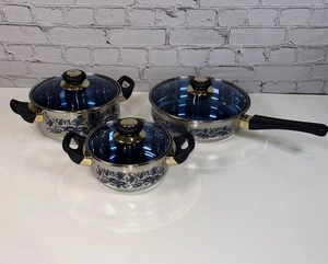 Juego de 6 utensilios de cocina de acero inoxidable vintage Blue Willow de 3 capas - Imagen 1 de 17