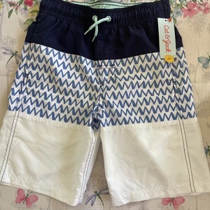 NWT CAT & JACK SWIM TRUNKS/Shorts BLUE WHITE Boys M (8-10) - Picture 1 of 3