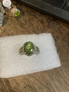 925 Peridot CZ Halo Ring - Picture 1 of 6