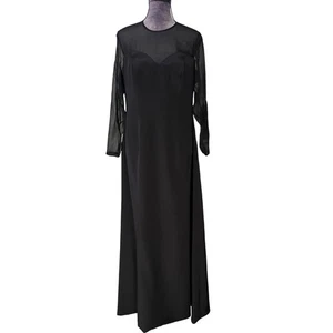 Black Sheer Long Sleeve Evening Gown With Sweetheart Bodice & Keyhole Back By Ri - Picture 1 of 6