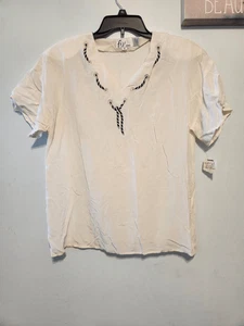 Fiji Sport Size M 100% Silk V Neck Blouse - Picture 1 of 4