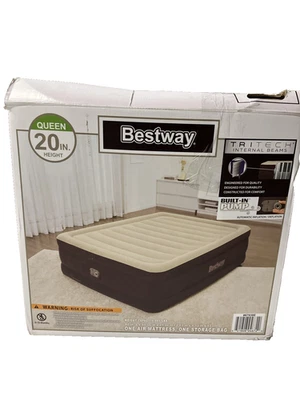 Maroon Tritech Queen Airbed 20” w/ Built-in AC Pump - Luxury Inflatable - Image 1 of 4