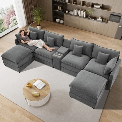 Sofá seccional modular de gran tamaño 145" grande de 6 asientos en forma de U con puerto USB Foto 1 de 4