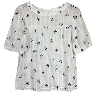 NUEVO CON ETIQUETAS Camisa Jane and Delancey Blanca Mariposa Botón Espalda Manga Corta Talla S - Imagen 1 de 13