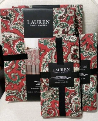 Ralph Lauren MANTEL DE NAVIDAD DE ACCIÓN DE GRACIAS Y 8 SERVILLETAS Rojo Jacobo 120" NUEVO Foto 1 de 4