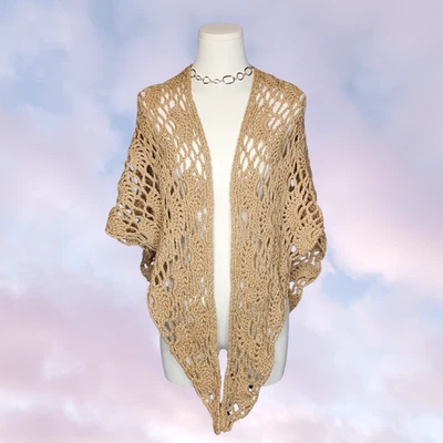 Mantón Hippie Boho Coachella Festival Tejido a Mano Beige Tostado Años 70 De Colección Foto 1 de 4