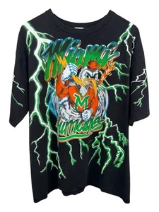 Vintage Salem Sportswear Miami Hurricanes UM Lightning AOP Shirt Sz L RARE - Picture 1 of 7
