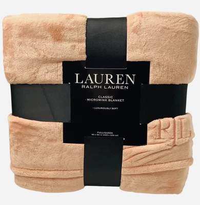 Ralph Lauren Classic Throw Blanket Micromink Full Queen 90x90" Salmon Peach Pink - Image 1 of 4