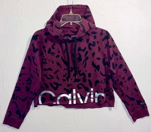 Calvin Klein Sport Crop Hoodie Damen L Burgundy Black Animal Print - Bild 1 von 7