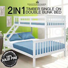 【EXTRA10%OFF】2in1 Single on Double Bunk Bed Kids White Solid Wood Timber