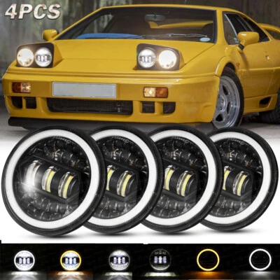4PCS 5-3/4 5.75" Round LED Headlights Halo Ring DRL for Lotus Esprit 1975-1980 - Image 1 of 4