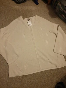 Cream Oversized Jumper. H&M Size Medium 12 14 Ripped. V Neck. - Picture 1 of 4