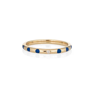 Blue Polka Dot Enamel Diamond Ring Sz 6.5 14k Yellow Gold Stacking Band Jewelry - Picture 1 of 7
