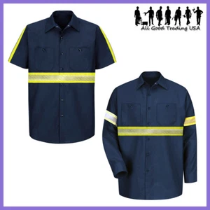 L&M Men's High Visibility Hi Vis Enhanced Reflective Safety Work Uniform Shirts - Picture 1 of 7