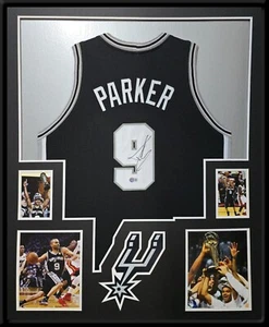 FRAMED SAN ANTONIO SPURS TONY PARKER AUTOGRAPHED JERSEY BECKETT HOLO - Picture 1 of 4