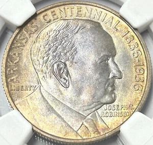 1936 Arkansas Centennial Silver Half Dollar-Robinson NGC MS65 Nicely Toned - Picture 1 of 8