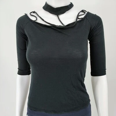 Top Ambiance Mujer Negro Cuello Recortado Mezcla Algodón y Modal (Talla Pequeña) Foto 1 de 4